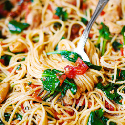 Chicken Spaghetti with Tomatoes and Spinach