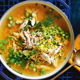 Chicken, sweetcorn and asparagus soup