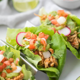 Chicken Tacos in Lettuce Wraps with Avocado Crema (Paleo, Whole30, Low Carb