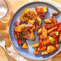 Chicken Thighs & Apple-Sage Pan Sauce with Roasted Winter Vegetables