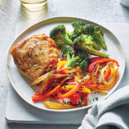 Chicken Thighs with Peperonata and Roasted Broccoli