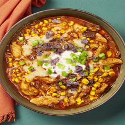 Chicken Tortilla Soup with Charred Corn & Monterey Jack