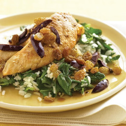 Chicken with Olives, Raisins, and Spinach Rice