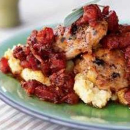 Chicken with Prosciutto and Tomatoes Over Polenta