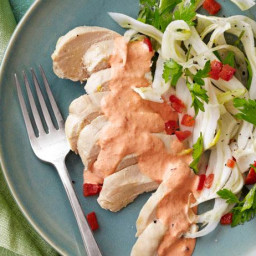 Chicken With Red Pepper Aioli and Shaved Fennel Salad