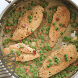 Chicken with Thyme, Bacon, and Spring Peas