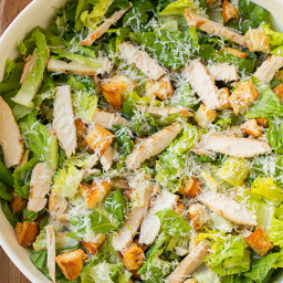 Chicken Caesar Salad with Garlic Croutons {and Light Caesar Dressing}