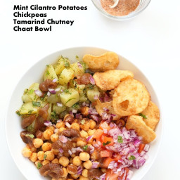 Chickpea Aloo Chaat Bowl with Date Tamarind Chutney
