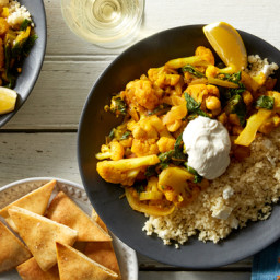 Chickpea & Cauliflower Tagine with Couscous & Pita Chips