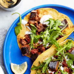 Chickpea Crêpe "Tacos" with Eggplant and Lamb