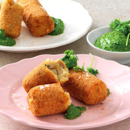 Chickpea Croquettes With Cashew and Chard Pesto
