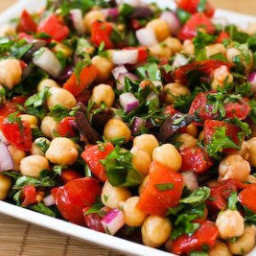 Chickpea (Garbanzo Bean) Salad with Tomatoes, Olives, Basil, and Parsley