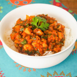 Chickpea, lentil and spinach curry