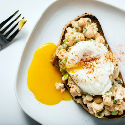 Chickpea Salad Toasts With Poached Egg
