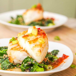 Chilean Sea Bass Recipe with Asian Glaze and Sesame Spinach