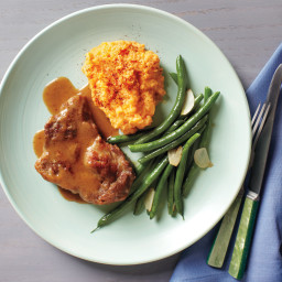 Chili-Braised Pork with Green Beans and Mashed Sweet Potatoes