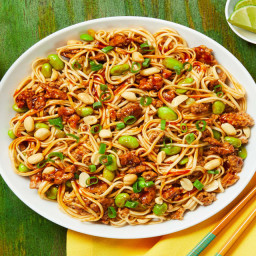 Chili Ginger Pork Noodles with Edamame & Peanuts