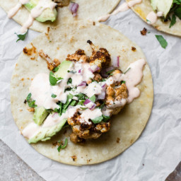 Chili Roasted Cauliflower Tacos with Chipotle Peach Sauce