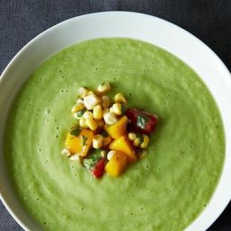 Chilled Cucumber and Avocado Soup with Mango Salsa