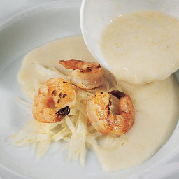 Chilled Leek and Potato Soup with Shrimp and Fennel Salad