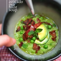 Chilled Pea Soup with Avocado, Mint and Bacon