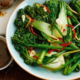 Chilli and ginger stir-fried broccoli and pak choi recipe