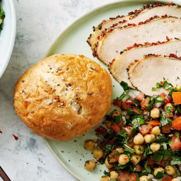 Chilli chickpea tabouleh with roast pork