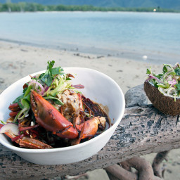 Chilli mud crab with green mango, coconut and herb salad