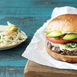 Chimichurri Burgers with Avocado, Monterey Jack, and Cabbage Slaw