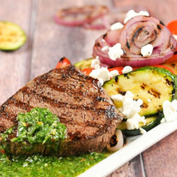 Chimichurri Sirloin Steak With Goat Cheese and Grilled Vegetables
