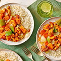 Chinese-style orange chicken with rice