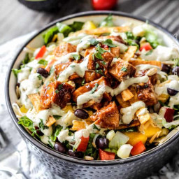Chipotle BBQ Chicken Salad with Tomatillo Avocado Ranch Dressing
