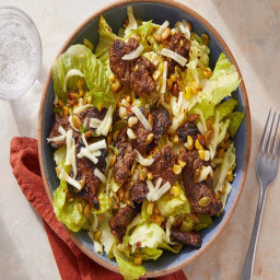 Chipotle Beef Taco Salad with Lime Pepitas, Corn & Guacamole Dressing