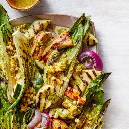 Chipotle Chicken, Halloumi & Grilled Romaine Salad Recipe
