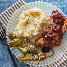 Chipotle-Glazed Meatloaf with Mashed Potatoes & Roasted Shishito Pepper