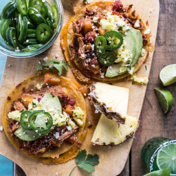Chipotle Pineapple Chicken Tinga Quesadilla Tostadas with Tequila Lime Pick