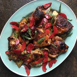 Chipotle-roasted chicken with plum and tarragon salad