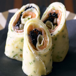 Chive crepes with salmon and capers