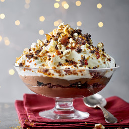Chocolate and caramel popcorn trifle