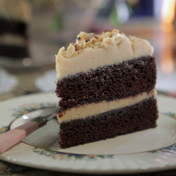 Chocolate and Espresso Layer Cake with Peanut Butter Icing