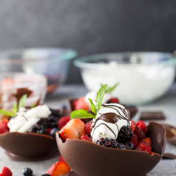 Chocolate Bowls with Berries and Coconut Whipped Cream