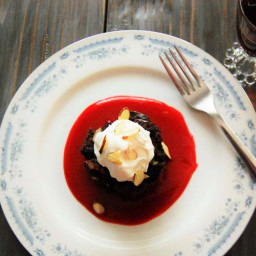 Chocolate Bread Pudding with Cherry Amaretto Coulis