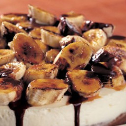 Chocolate Brownie Torte with White Chocolate Mousse and Caramelized Bananas