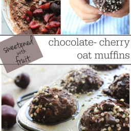 Chocolate-cherry and hemp-heart oatmeal muffins (sweetened with fruit)