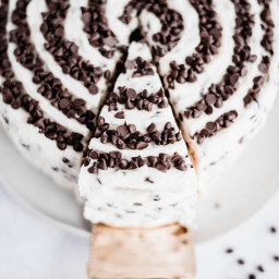 chocolate chip cake with chocolate chip buttercream frosting