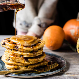 Chocolate Chip Pumpkin Pancakes with Whipped Maple Butter.