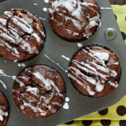 Chocolate Chocolate Chip Banana Muffins with Glaze