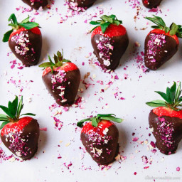 Chocolate Covered Strawberries with Rose Petals
