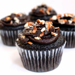 Chocolate Cupcakes with Peanut Butter Filling, Whipped Chocolate Ganache, a