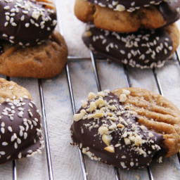 Chocolate-Dipped Peanut Butter Miso Cookies